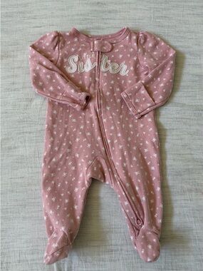 Carter's Pink Floral "Little Sister" Footed One-Piece